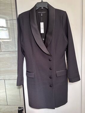 White House Black Market Black Shawl Collar Long Blazer